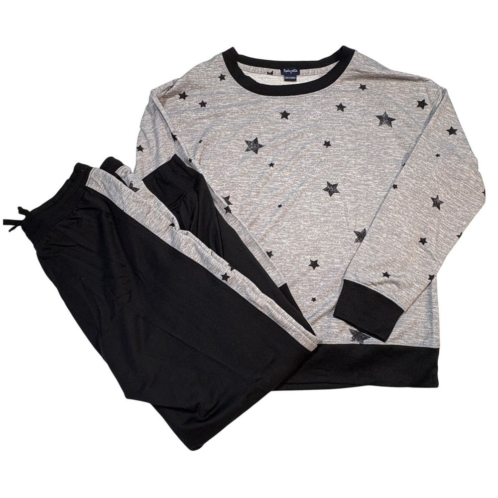 Splendid Womens Gray Star Print Pajama Set Long Sleeve Top Joggers 1365692 M